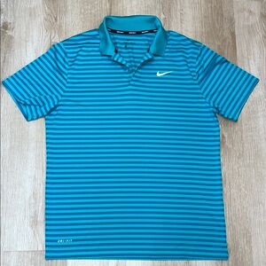 Nike Golf Dri Fit Striped Polo Shirt Men’s Medium Aqua Teal Blue Stripes Active